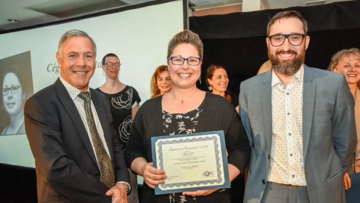 Madame Cathy Fortin récipiendaire de la mention d'honneur 2019 de l'AQPC