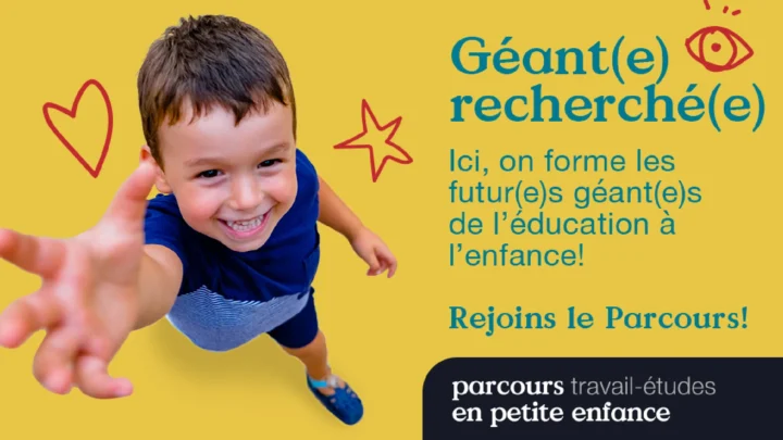 Image d'invitation à s'inscrire au parcours travail-études en petite enfance